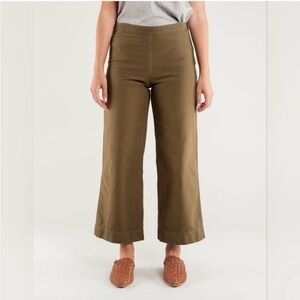 Ali Golden Side Zip Twill Cotton Olive Green Wide Leg Crop Pants XS High Rise